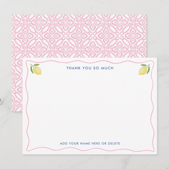 Tarjeta De Agradecimiento Moderna ducha de novias de línea ancha rosa Lemons (Anverso / Reverso)