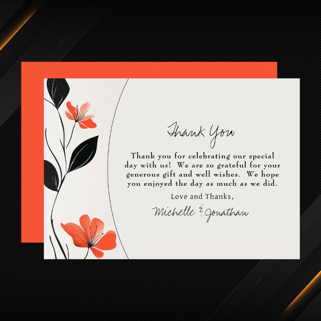 Tarjeta De Agradecimiento Moderna elegancia floral con audaz Boda de flores (Modern Floral Elegance with Bold Blooms Wedding Thank You Card)