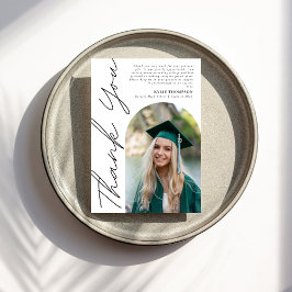 Tarjeta De Agradecimiento Moderna escritura Casual Arch Foto Graduación Negr