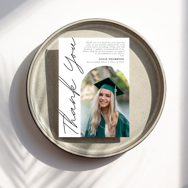 Tarjeta De Agradecimiento Moderna escritura Casual Arch Foto Graduación Negr (Subido por el creador)