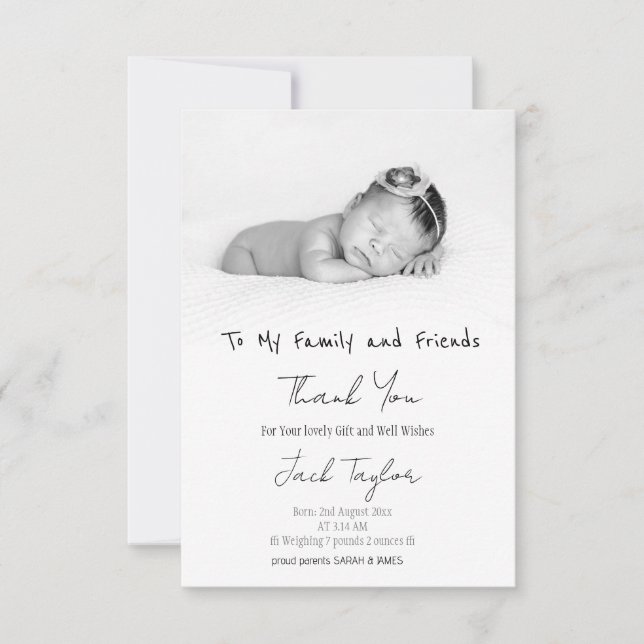 Tarjeta De Agradecimiento Moderna escritura de fotos en blanco y negro para  (Anverso)