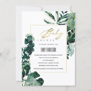 TARJETA DE AGRADECIMIENTO MODERNA FAUNA BABY SHOWER DE MONSTERA TROPICAL