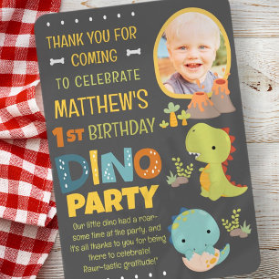 Tarjeta De Agradecimiento Moderna Fiesta de Cumpleaños de Niño Dinosaurio Di
