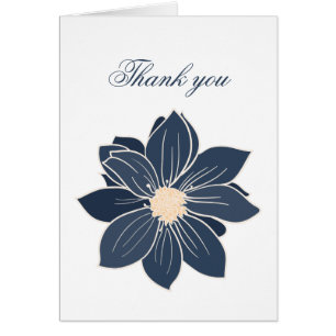 Tarjeta de agradecimiento moderna floral azul mari