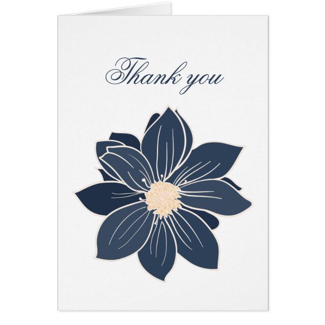 Tarjeta de agradecimiento moderna floral azul mari (Frente)