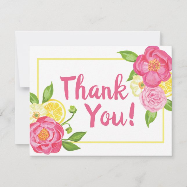 Tarjeta De Agradecimiento Moderna Floral de limón Gracias (Anverso)