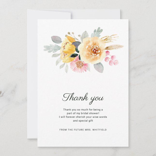 Tarjeta De Agradecimiento Moderna Floral Pastel Bridal Shower (Anverso)