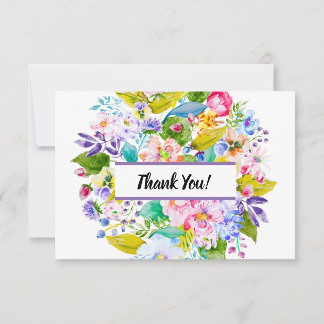 Tarjeta De Agradecimiento Moderna Floral Púrpura Romántica Gracias (Anverso)