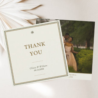 Tarjeta De Agradecimiento Moderna foto clásica de Boda de marfil y oro