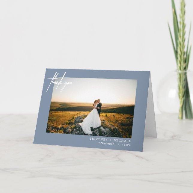 Tarjeta De Agradecimiento Moderna foto con letras de mano gracias azul turbi (Anverso)