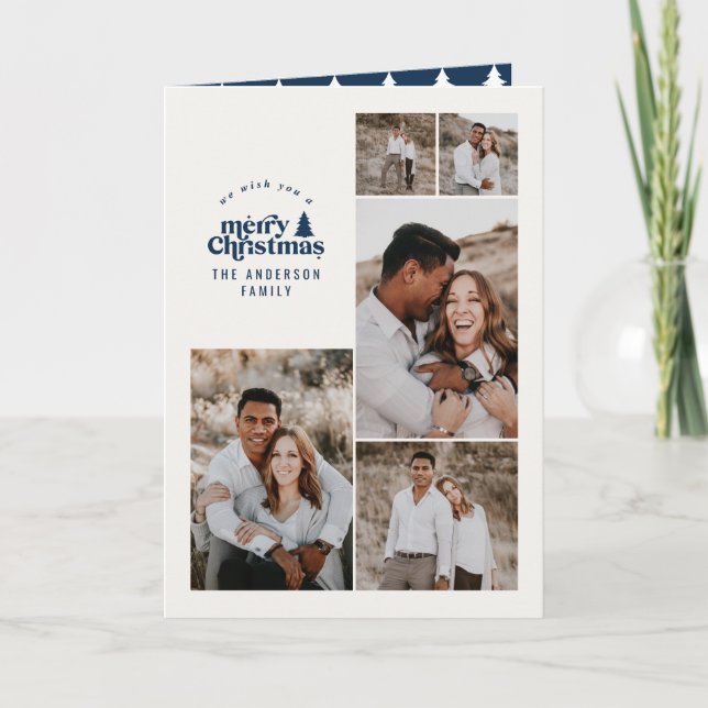 Tarjeta De Agradecimiento Moderna foto de Navidades azul de la Marina (Anverso)