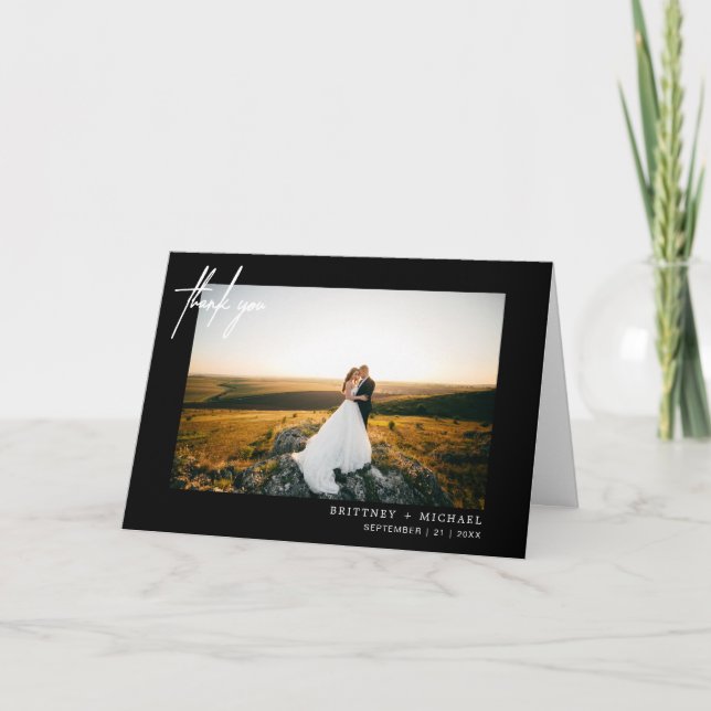 Tarjeta De Agradecimiento Moderna foto manuscrita gracias negro (Anverso)