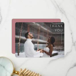 Tarjeta De Agradecimiento Moderna foto Minimalista de un Rosa -Boda