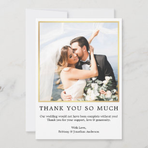 Tarjeta De Agradecimiento Moderna foto simple Boda tanto oro