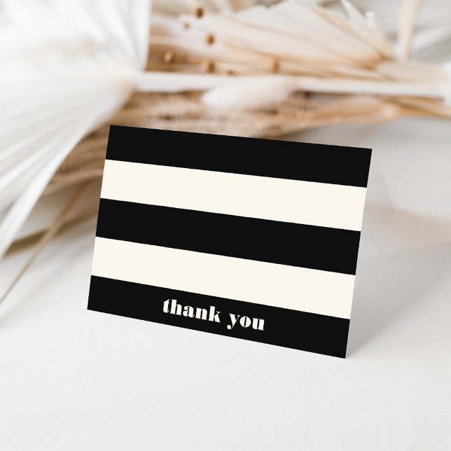 Tarjeta De Agradecimiento Moderna franja negra y crema gracias (Subido por el creador)