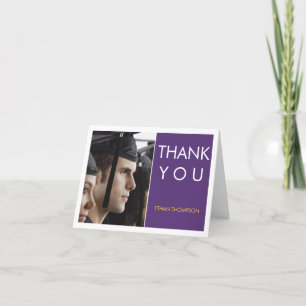 Tarjeta De Agradecimiento Moderna Grad de foto en bloque Gracias Blanco Púrp