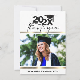 Tarjeta De Agradecimiento Moderna graduación Cap Year Gold White | FOTO
