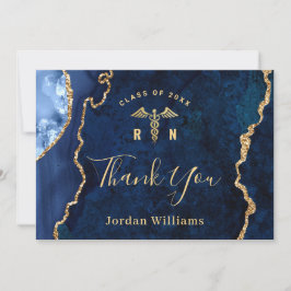 Tarjeta De Agradecimiento Moderna Graduación de Enfermería RN de Mármol Azul