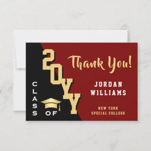 Tarjeta De Agradecimiento Moderna graduación Minimalista de oro rojo dorado