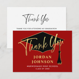 Tarjeta De Agradecimiento Moderna graduación Minimalista de oro rojo dorado