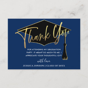 Tarjeta De Agradecimiento Moderna graduación simple de la Marina Dorada Mini