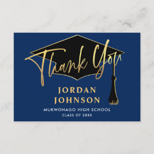 Tarjeta De Agradecimiento Moderna graduación simple de la Marina Dorada Mini