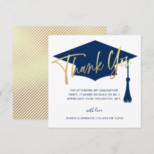 Tarjeta De Agradecimiento Moderna graduación simple de la Marina Dorada Mini