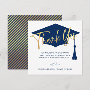 Tarjeta De Agradecimiento Moderna graduación simple de la Marina Dorada Mini