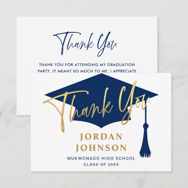 Tarjeta De Agradecimiento Moderna graduación simple de la Marina Dorada Mini (Anverso / Reverso)