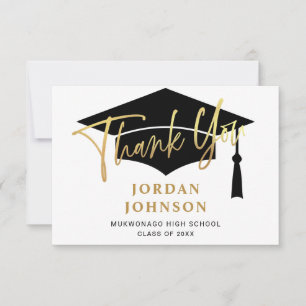 Tarjeta De Agradecimiento Moderna graduación simple de la Marina Dorada Mini