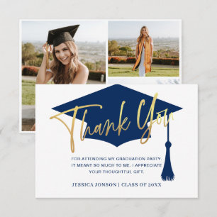 Tarjeta De Agradecimiento Moderna graduación simple de la Marina Dorada Mini