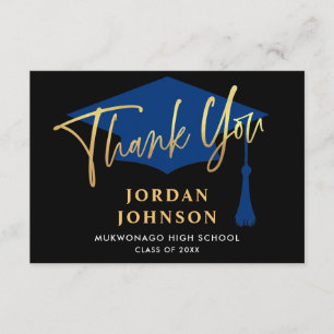 Tarjeta De Agradecimiento Moderna graduación simple de la Marina Dorada Mini