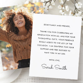 Tarjeta De Agradecimiento Moderna graduación simple foto blanca