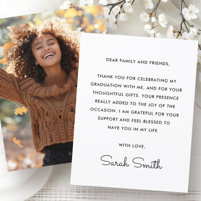 Tarjeta De Agradecimiento Moderna graduación simple foto blanca (Modern simple photo white graduation thank you card)
