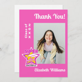 Tarjeta De Agradecimiento Moderna graduación Super Grad Rosa Editable