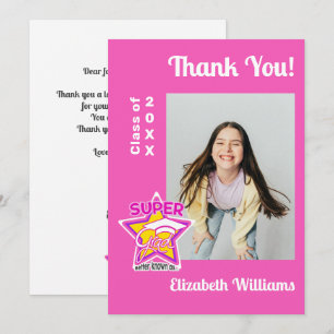 Tarjeta De Agradecimiento Moderna graduación Super Grad Rosa Editable