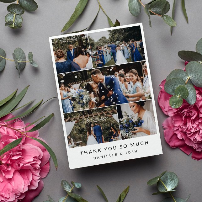 Tarjeta De Agradecimiento Moderna limpieza 5 Bodas Collage de fotos Gracias (Subido por el creador)