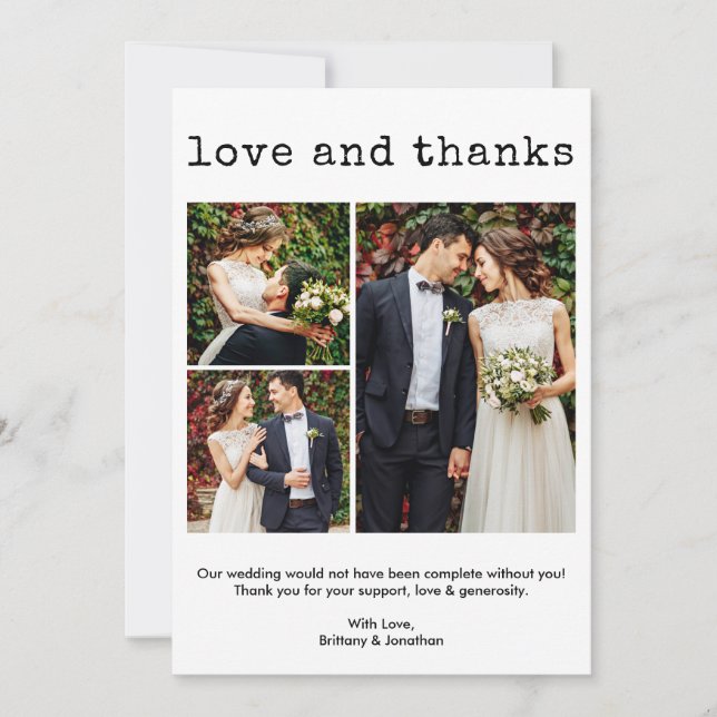 Tarjeta De Agradecimiento Moderna máquina de escribir texto Boda 3 foto (Anverso)