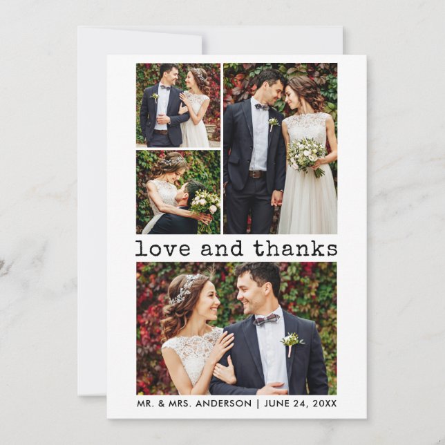 Tarjeta De Agradecimiento Moderna máquina de escribir texto Boda 4 foto (Anverso)
