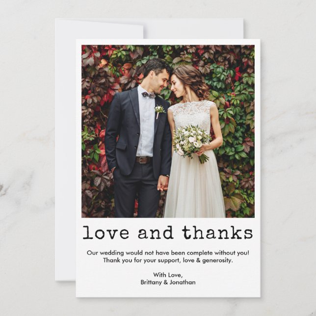 Tarjeta De Agradecimiento Moderna máquina de escribir texto Boda de fotograf (Anverso)