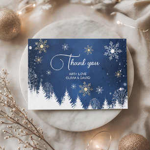Tarjeta De Agradecimiento Moderna marina de invierno con copo de nieve y oro