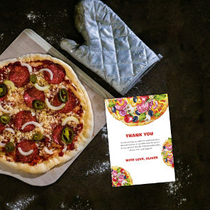 Tarjeta De Agradecimiento Moderna Moda Italiana Slice Pizza Baby Shower