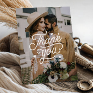 Tarjeta De Agradecimiento Moderna negrita Gracias Typography Photo Boda