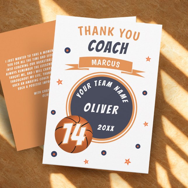 Tarjeta De Agradecimiento Moderna pelota de baloncesto Gracias entrenador (Subido por el creador)