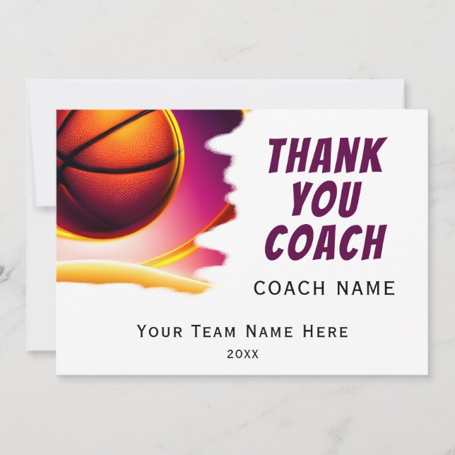 Tarjeta De Agradecimiento Moderna pelota de baloncesto Gracias entrenador (Anverso)