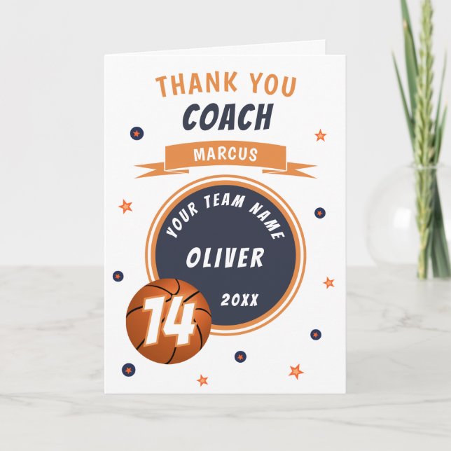 Tarjeta De Agradecimiento Moderna pelota de baloncesto Gracias entrenador (Anverso)