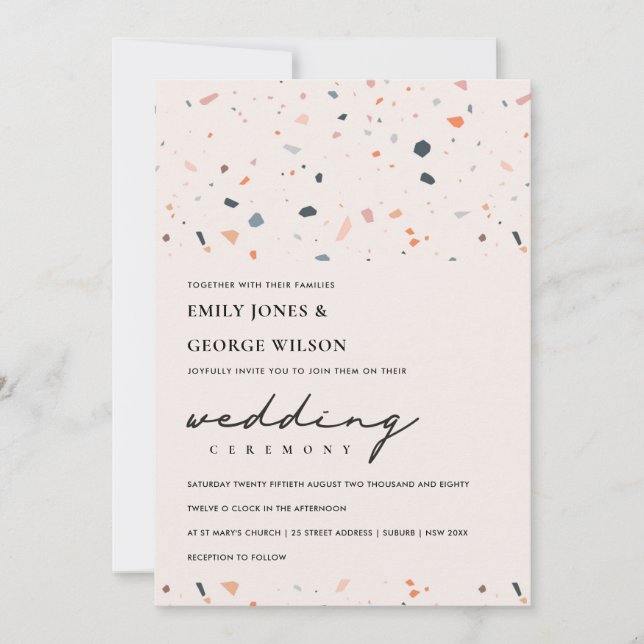 TARJETA DE AGRADECIMIENTO MODERNA RUBOR RUST TERRAZZO PATTERN WEDDING INVITE (Anverso)