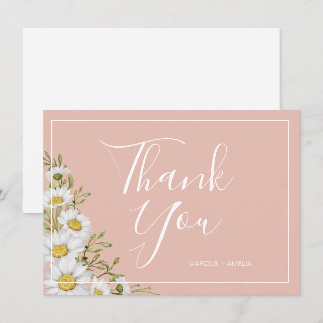 Tarjeta De Agradecimiento Moderna Rubor y White Daisies Boda Gracias (Anverso / Reverso)