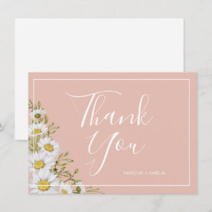 Tarjeta De Agradecimiento Moderna Rubor y White Daisies Boda Gracias