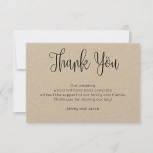 Tarjeta de agradecimiento moderna rústica. Boda se